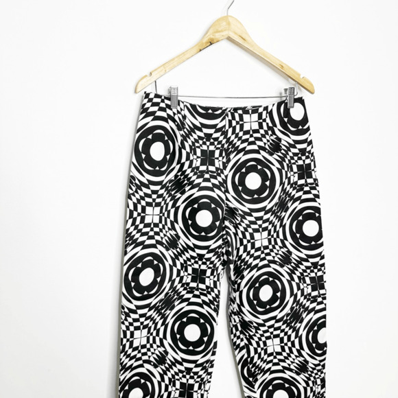 VTG 90s CHECKED Daisy psychedelic pants black white straight leg womens size 14 - Picture 3 of 5
